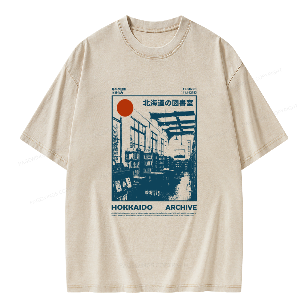 Pagewings Japanese Library Unisex Washed T-shirt