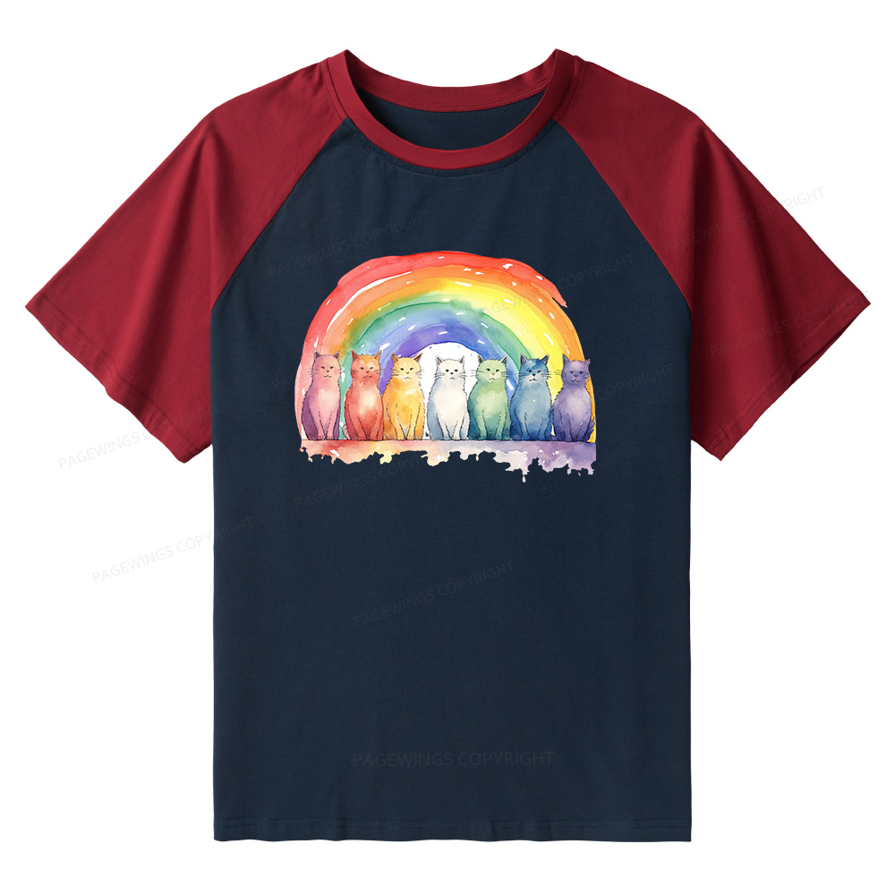 Pagewings Pride Rainbow Cat Raglan T-shirt