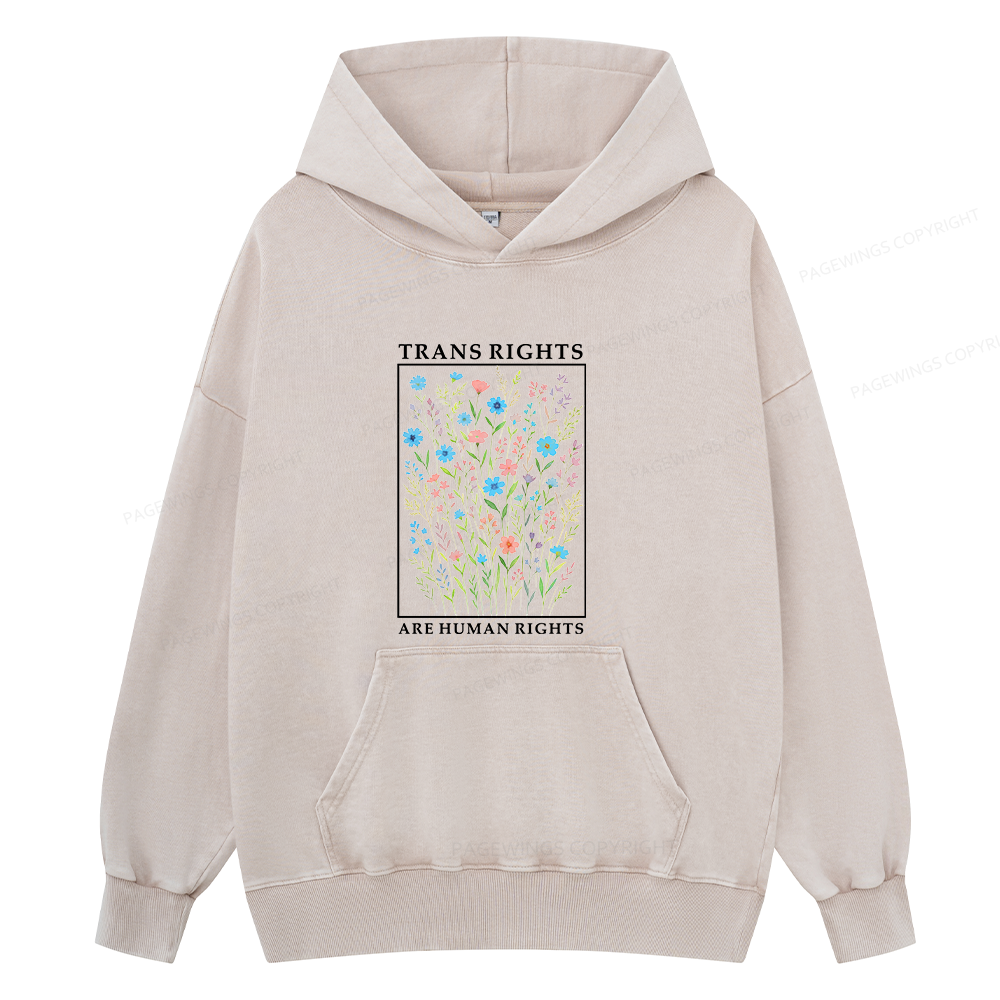 Pagewings Trans Rights Are Human Rights Unisex Washed Hoodie