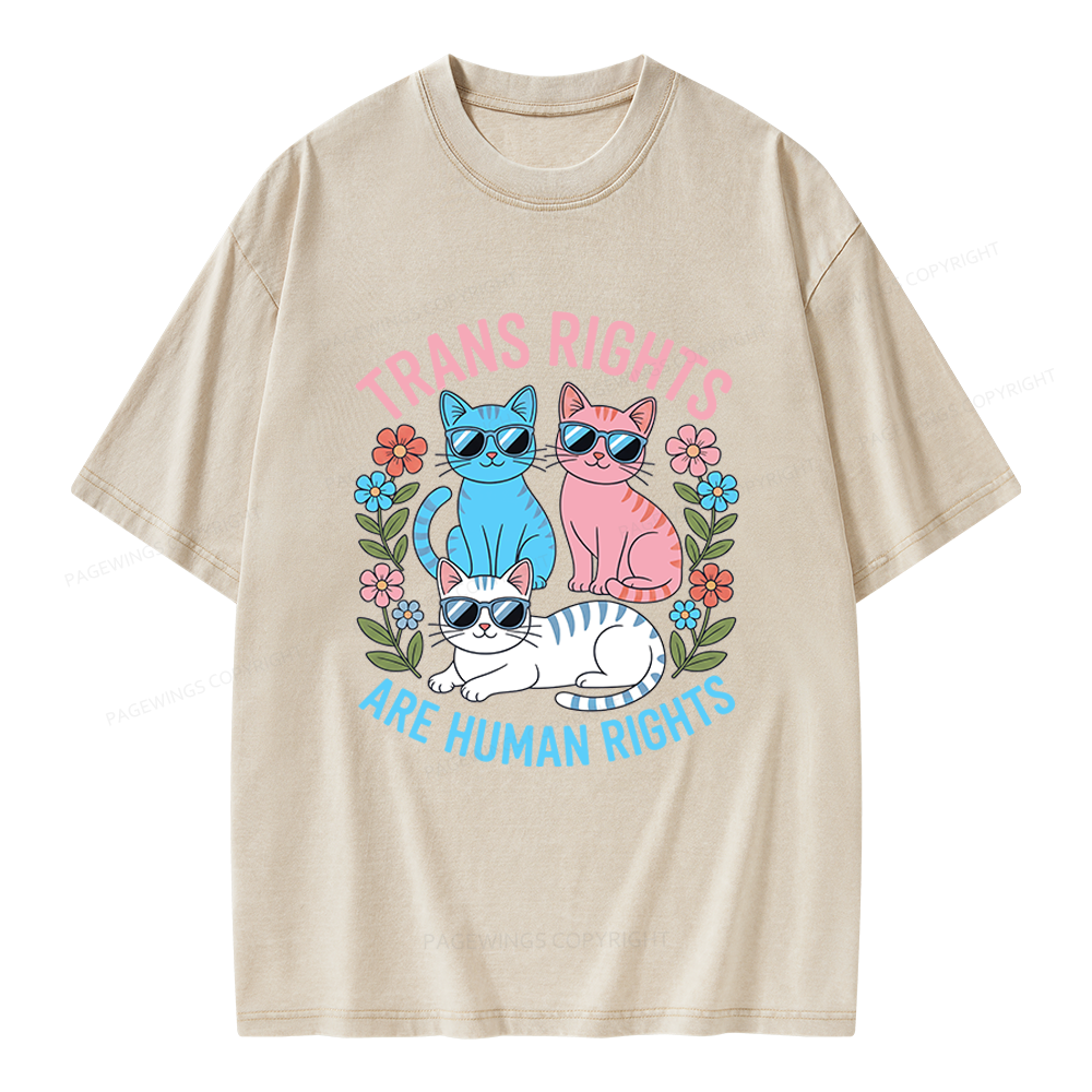 Pagewings Trans Rights Are Human Rights Cat Unisex Washed T-shirt