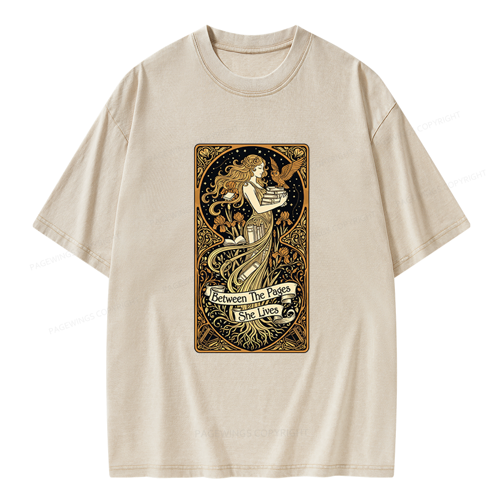 Pagewings Between The Pages She Lives Unisex Washed T-shirt