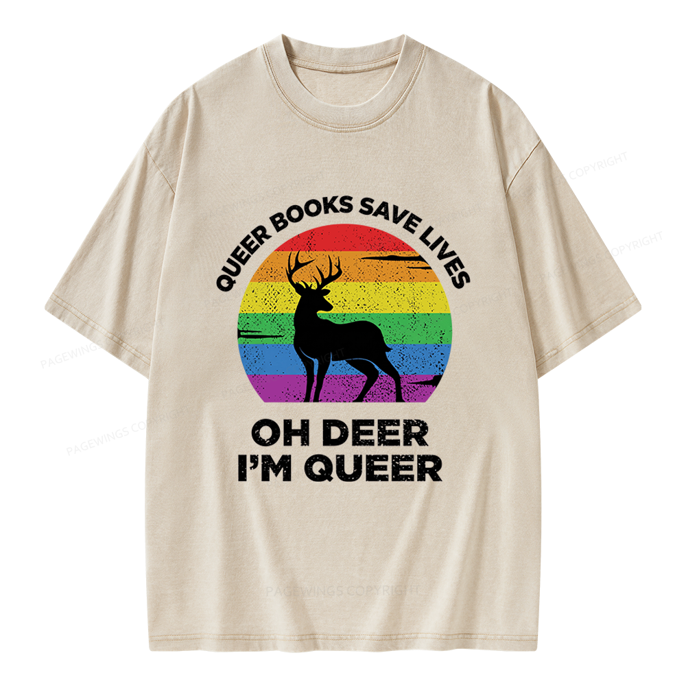 Pagewings Oh Deer I’m Queer Unisex Washed T-shirt