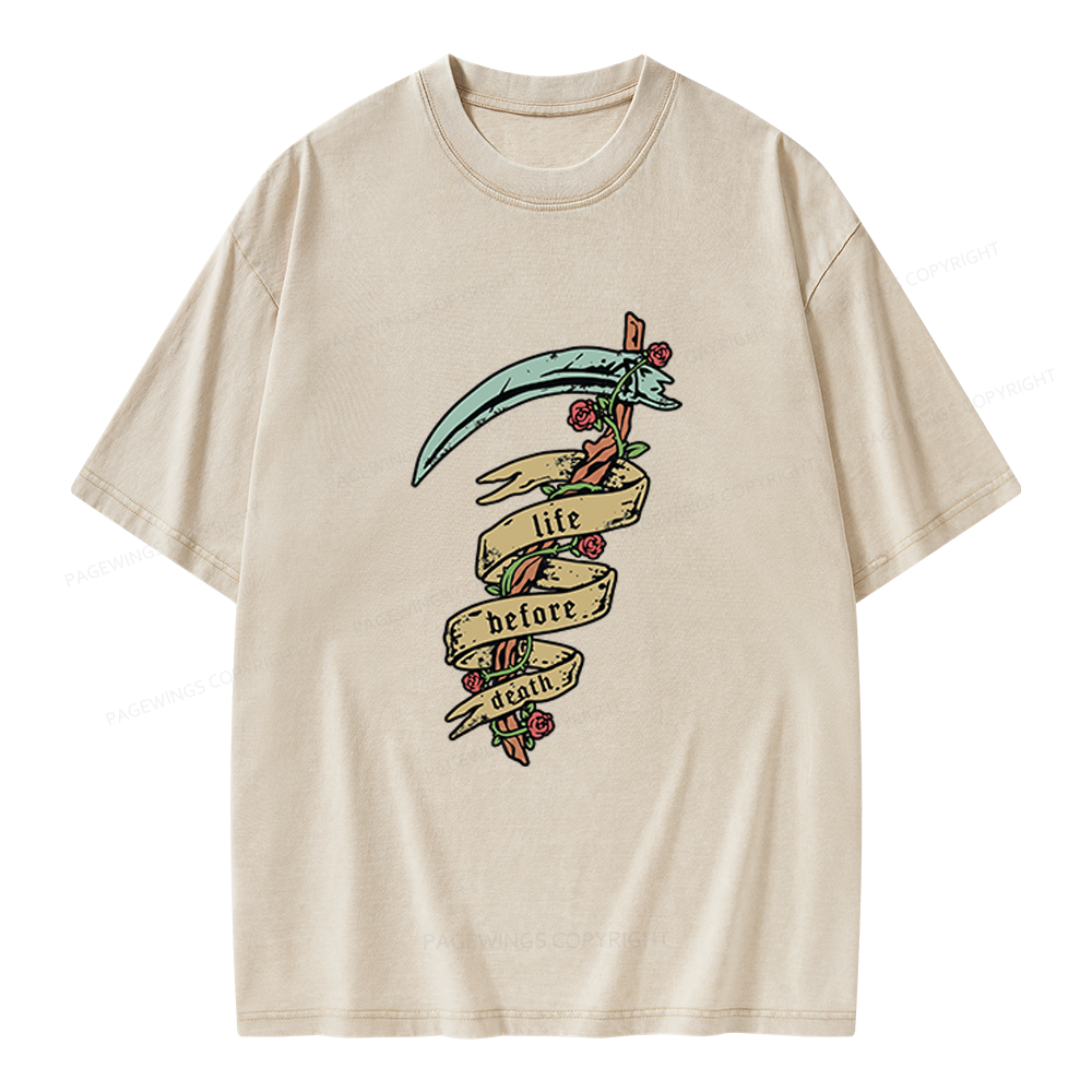 Pagewings Life Before Death Unisex Washed T-shirt