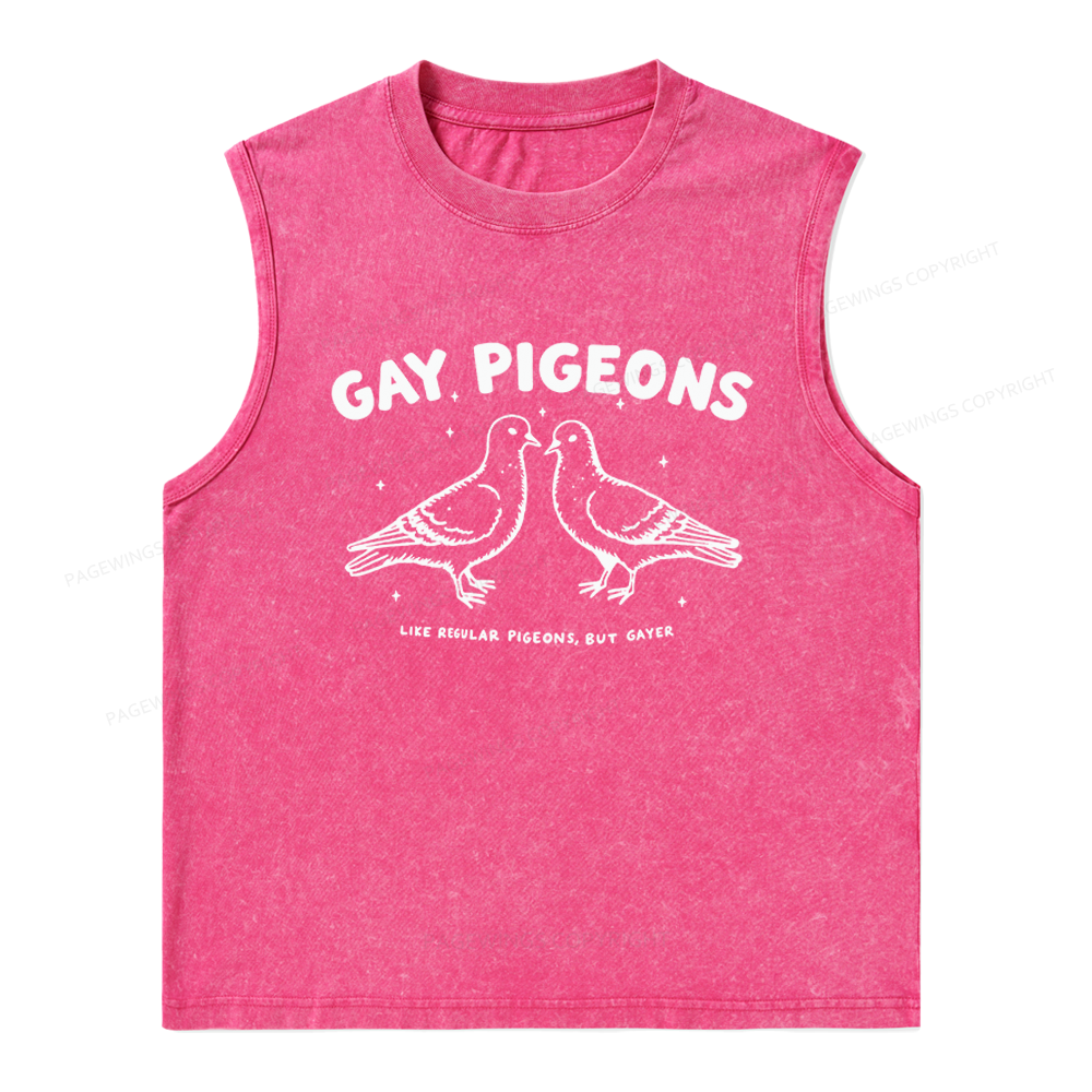 Pagewings Gay Pigeons Unisex Washed Tank Top