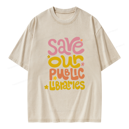 Pagewings Save Our Public Libraries Unisex Washed T-shirt