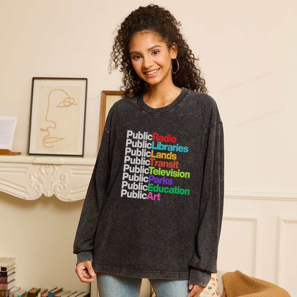 Pagewings Public Libraries Unisex Washed Long Sleeve T-shirt