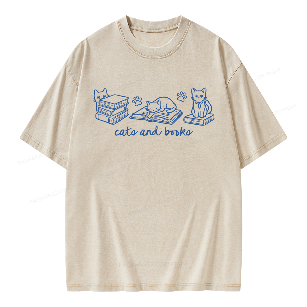 Pagewings Cats and Books Unisex Washed T-shirt