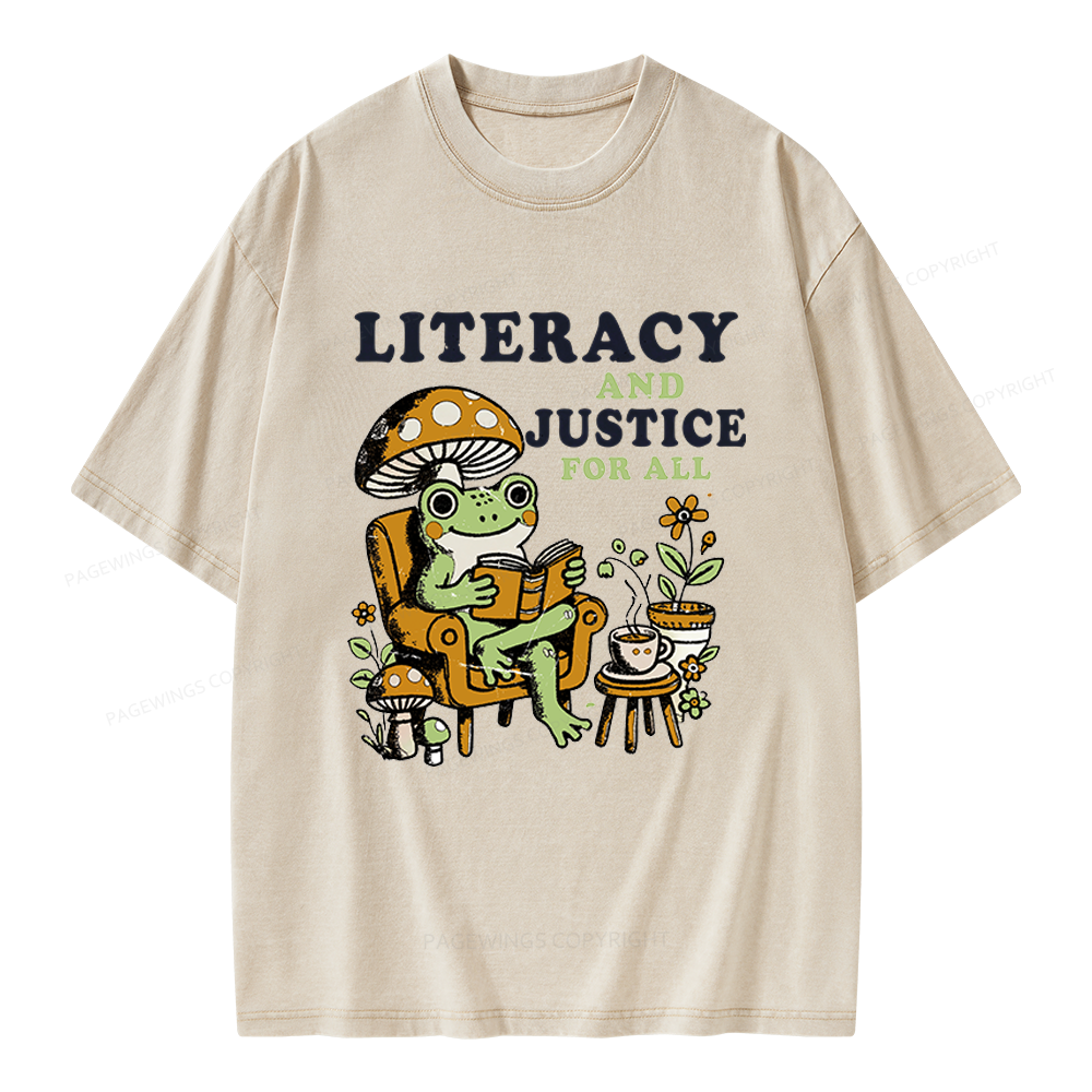 Pagewings Literacy And Justice For All Unisex Washed T-shirt