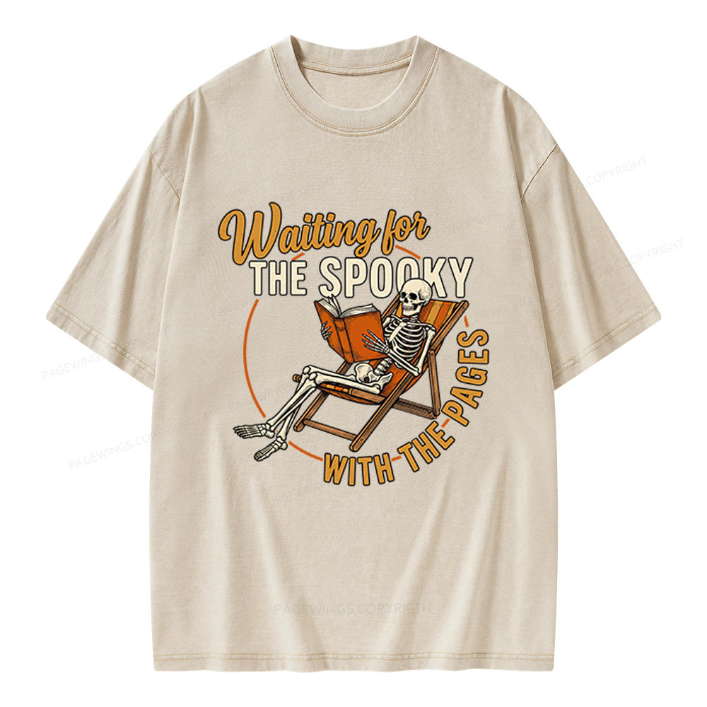 Pagewings Waiting For The Spooky With The Pages Unisex Washed T-shirt
