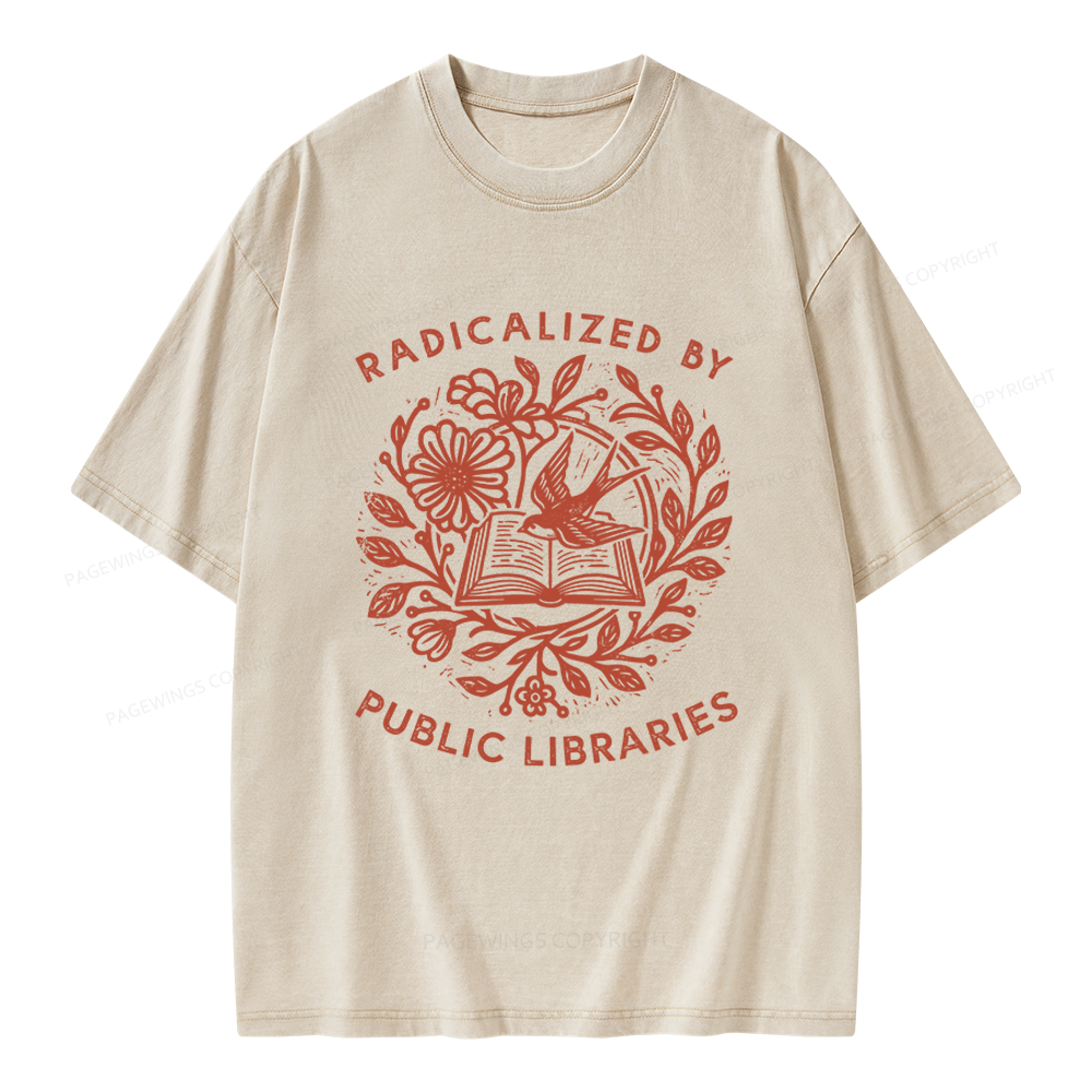 Pagewings Radicalized By Public Libraries Unisex Washed T-shirt