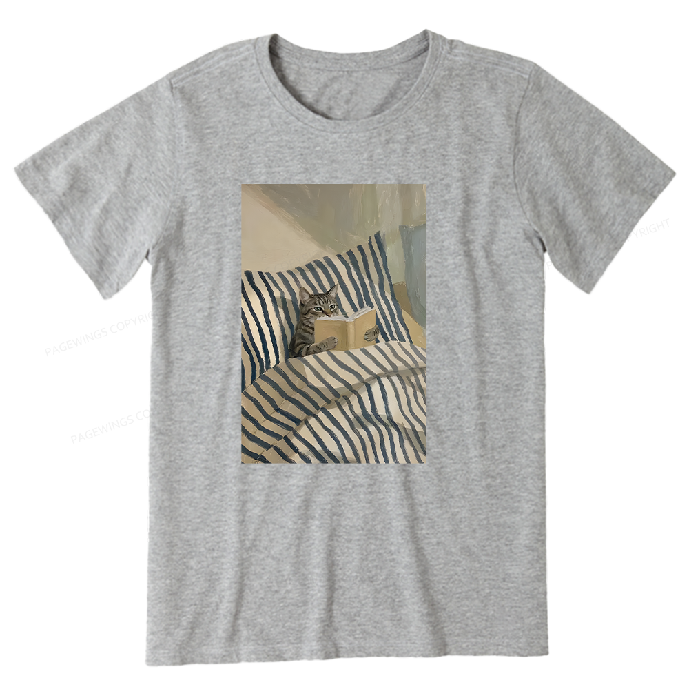 Pagewings Cat Reading Book In Bed Unisex Classic T-shirt