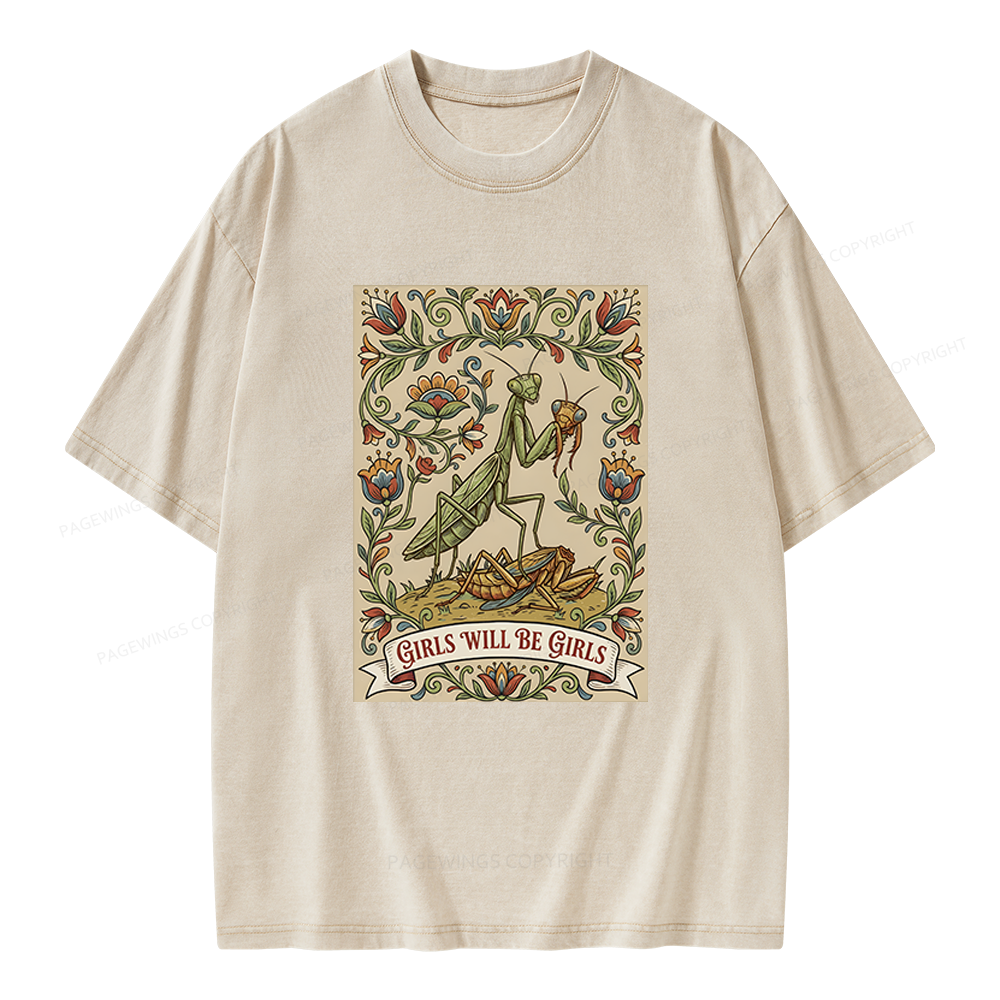 Pagewings Girls Will Be Girls Unisex Washed T-shirt