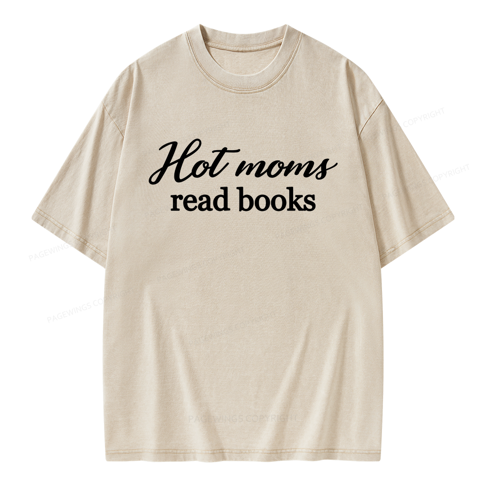 Pagewings Hot Moms Read Books Unisex Washed T-shirt