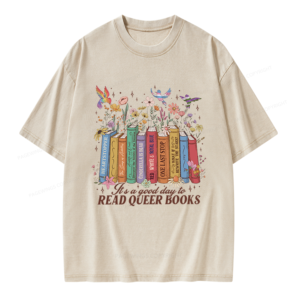 Pagewings Read Queer Books Unisex Washed T-shirt