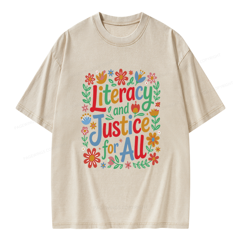 Pagewings Literacy And Justice For All Unisex Washed T-shirt