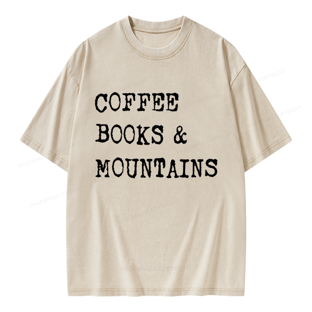 Pagewings Coffee Books Mountains Unisex Washed T-shirt