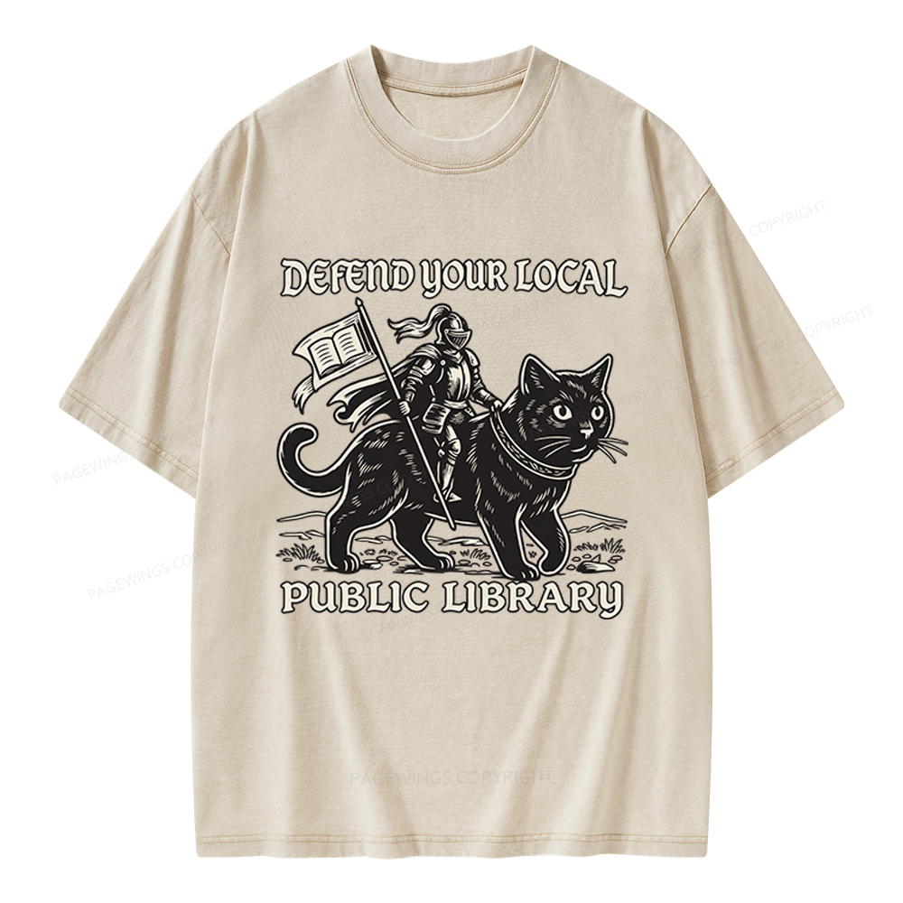 Pagewings Defend Your Local Public Library Unisex Washed T-shirt