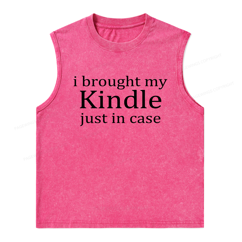 Pagewings I Brought My Kindle Just In Case Unisex Washed Tank Top