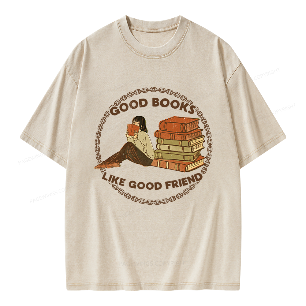 Pagewings Good Books Like Good Friends Unisex Washed T-shirt