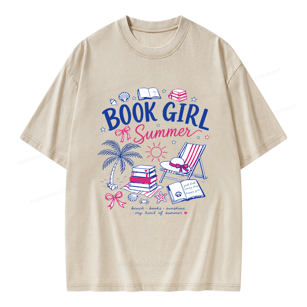 Pagewings Book Girl Summer Unisex Washed T-shirt