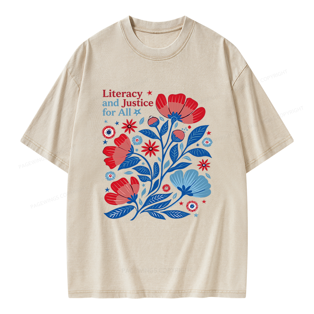 Pagewings Literacy and Justice for All Unisex Washed T-shirt