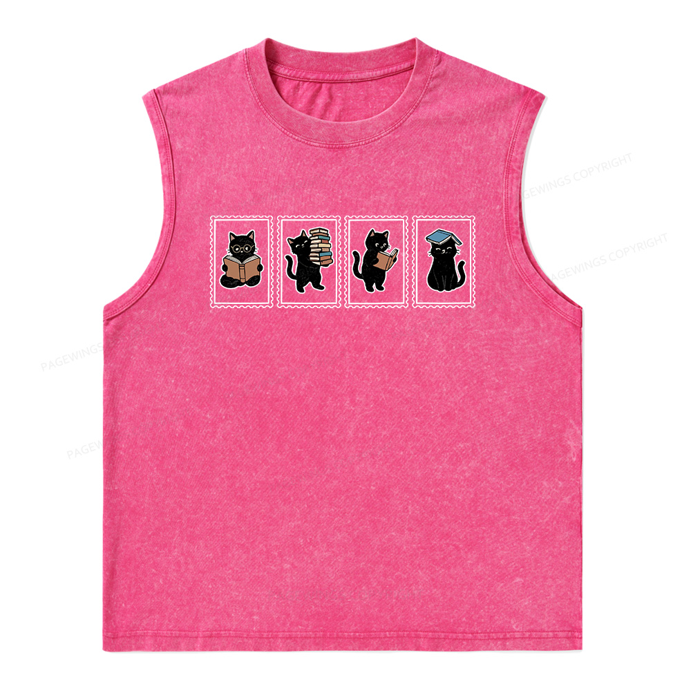 Pagewings Black Cats and Books Unisex Washed Tank Top