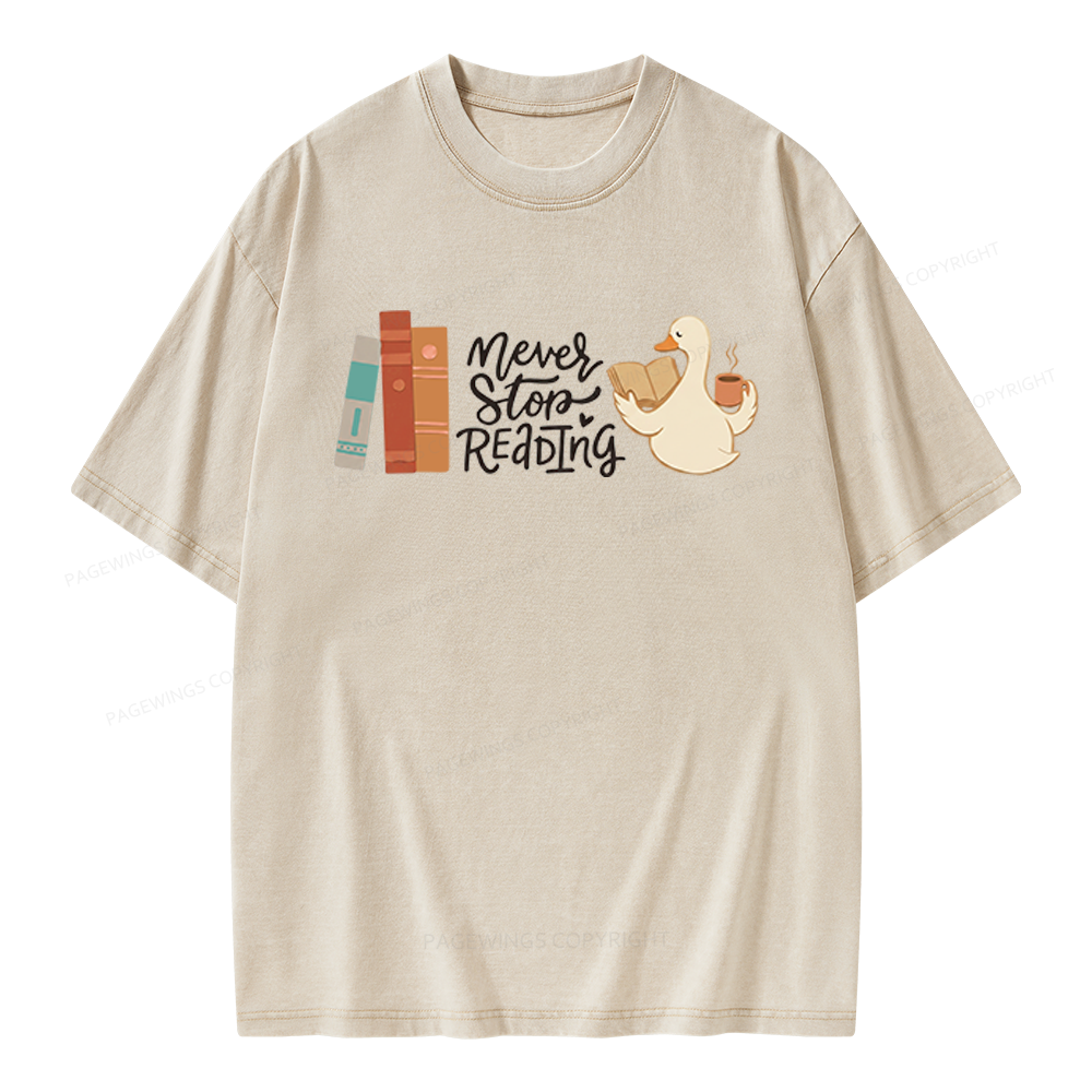 Pagewings Never Stop Reading Unisex Washed T-shirt