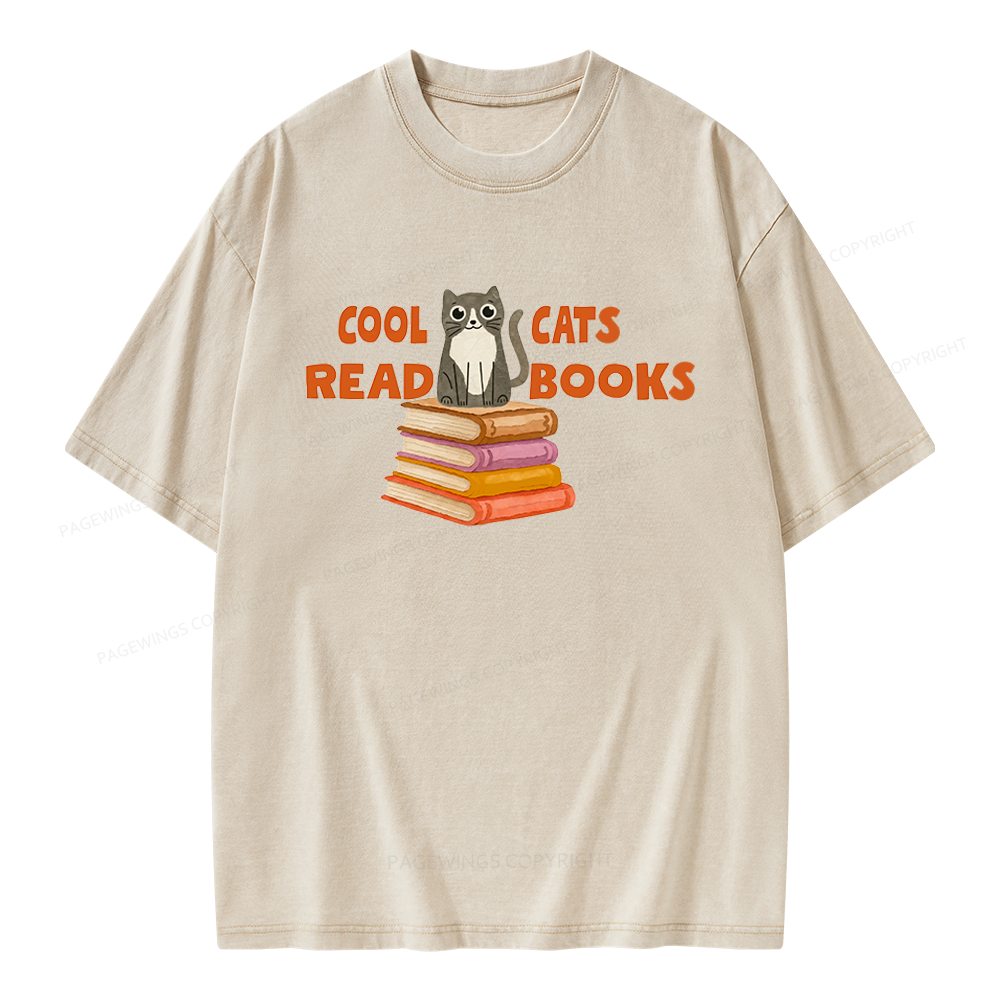 Pagewings Cool Cats Read Books Unisex Washed T-shirt