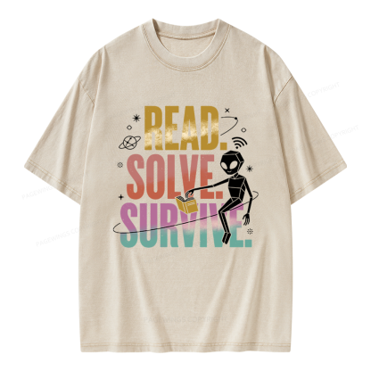 Pagewings Read Solve Survive Unisex Washed T-shirt