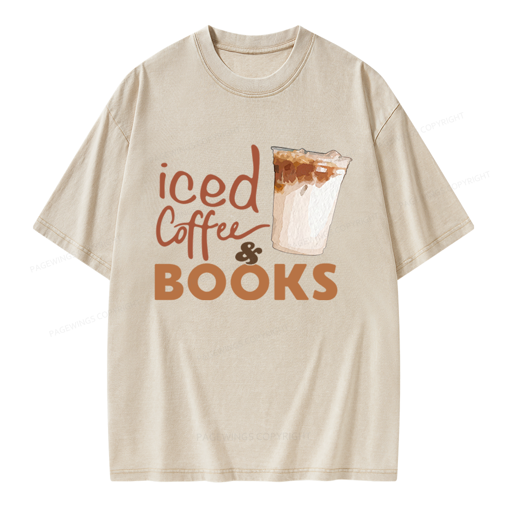 Pagewings Iced Coffee And Books Unisex Washed T-shirt