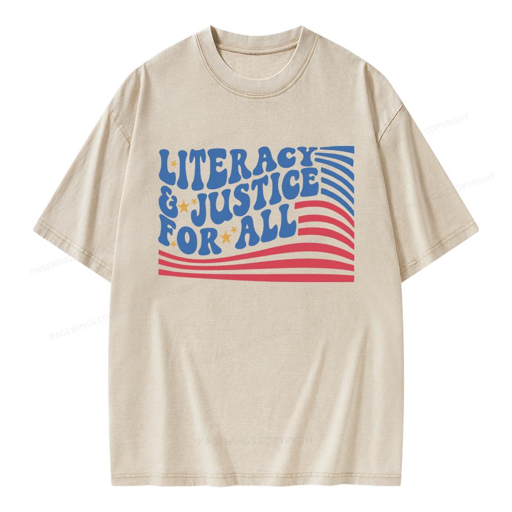 Pagewings Literacy And Justice For All Unisex Washed T-shirt