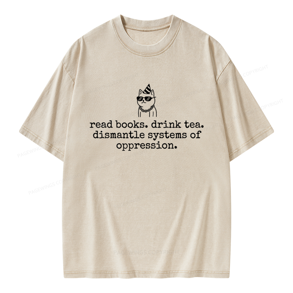 Pagewings Books and Tea Unisex Washed T-shirt