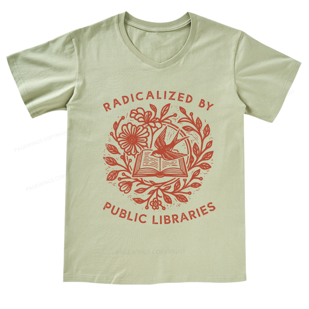 Pagewings Radicalized By Public Libraries V-neck T-shirt