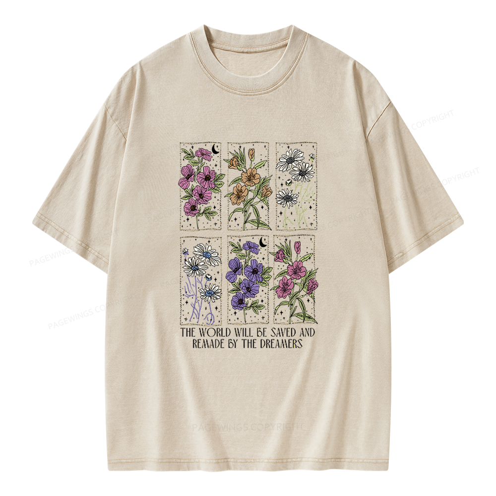 Pagewings Vintage Book Flowers Unisex Washed T-shirt