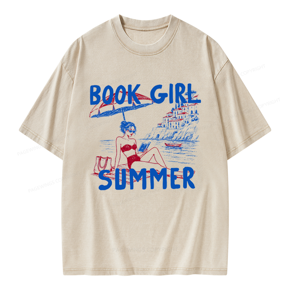 Pagewings Book Girl Summer Unisex Washed T-shirt
