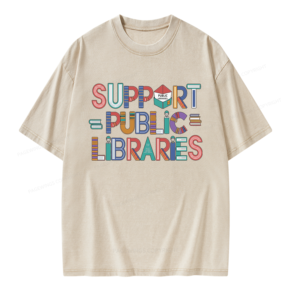 Pagewings Support Public Libraries Unisex Washed T-shirt