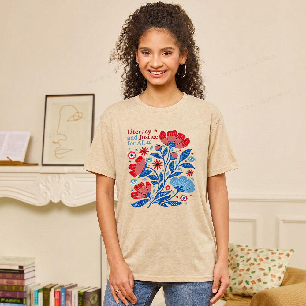 Pagewings Soft Literacy and Justice for All Unisex Heather T-Shirt