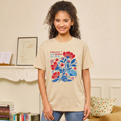 Pagewings Soft Literacy and Justice for All Unisex Heather T-Shirt