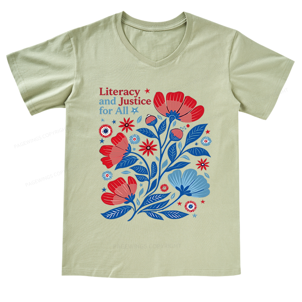 Pagewings Literacy and Justice for All V-neck T-shirt