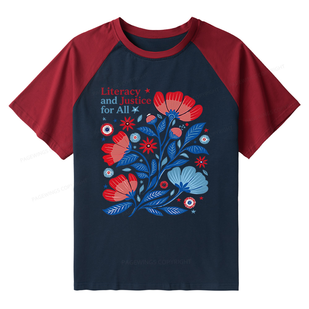 Pagewings Literacy and Justice for All Raglan T-shirt