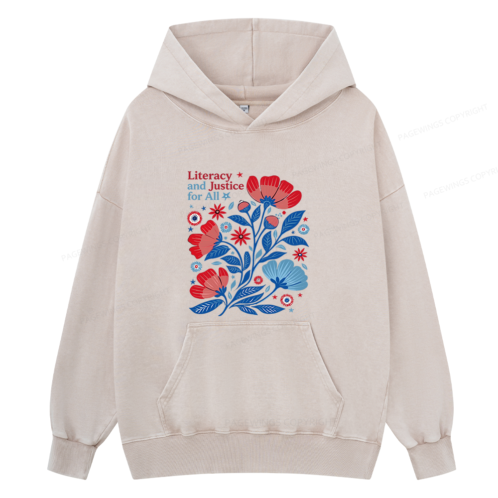 Pagewings Literacy and Justice for All Unisex Washed Hoodie