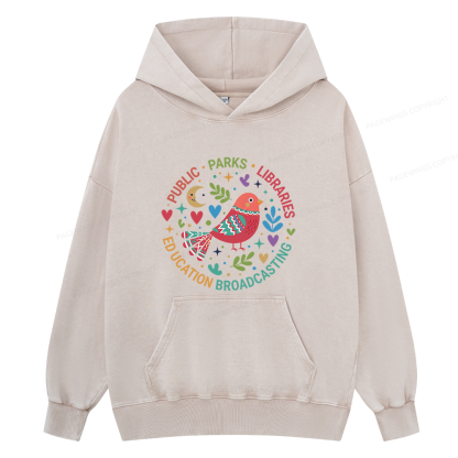 Pagewings Public Parks Libraries Education Broadcasting Unisex Washed Hoodie