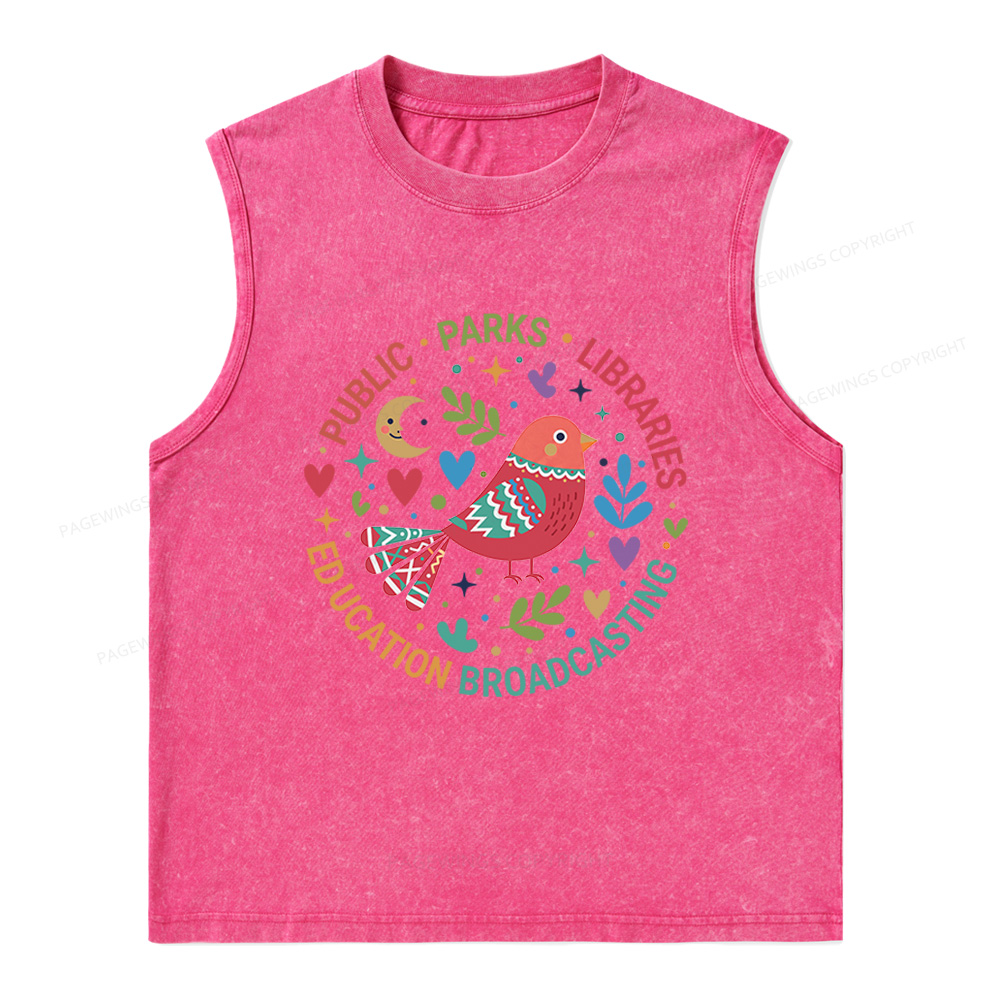 Pagewings Public Parks Libraries Education Broadcasting Unisex Washed Tank Top