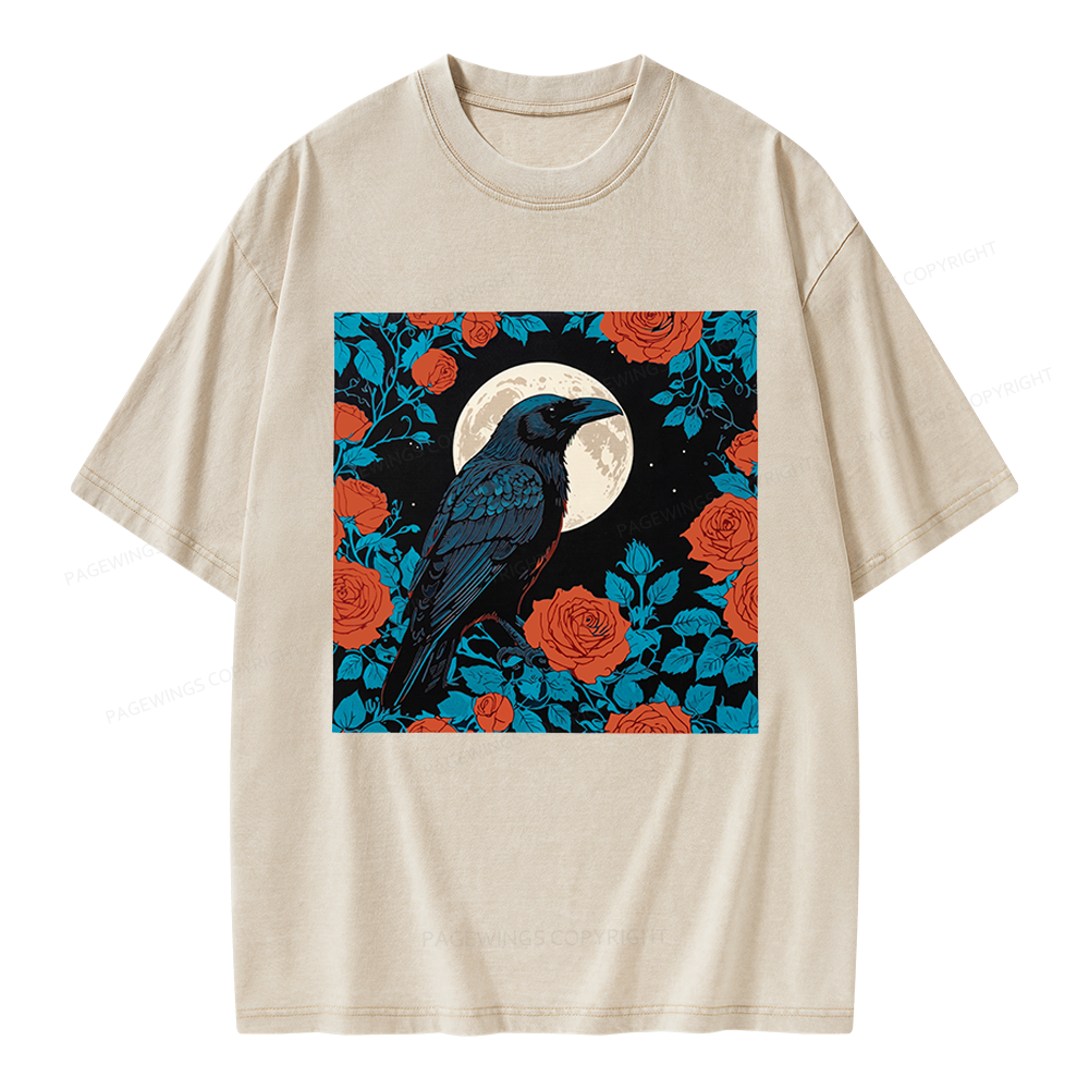 Pagewings Raven and the Moon Unisex Washed T-shirt