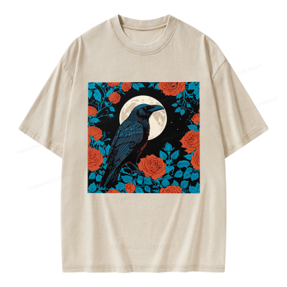 Pagewings Raven and the Moon Unisex Washed T-shirt