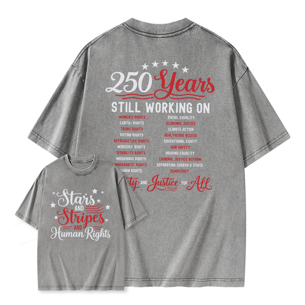 Pagewings Stars and Stripes And Human Rights Unisex Washed T-shirt