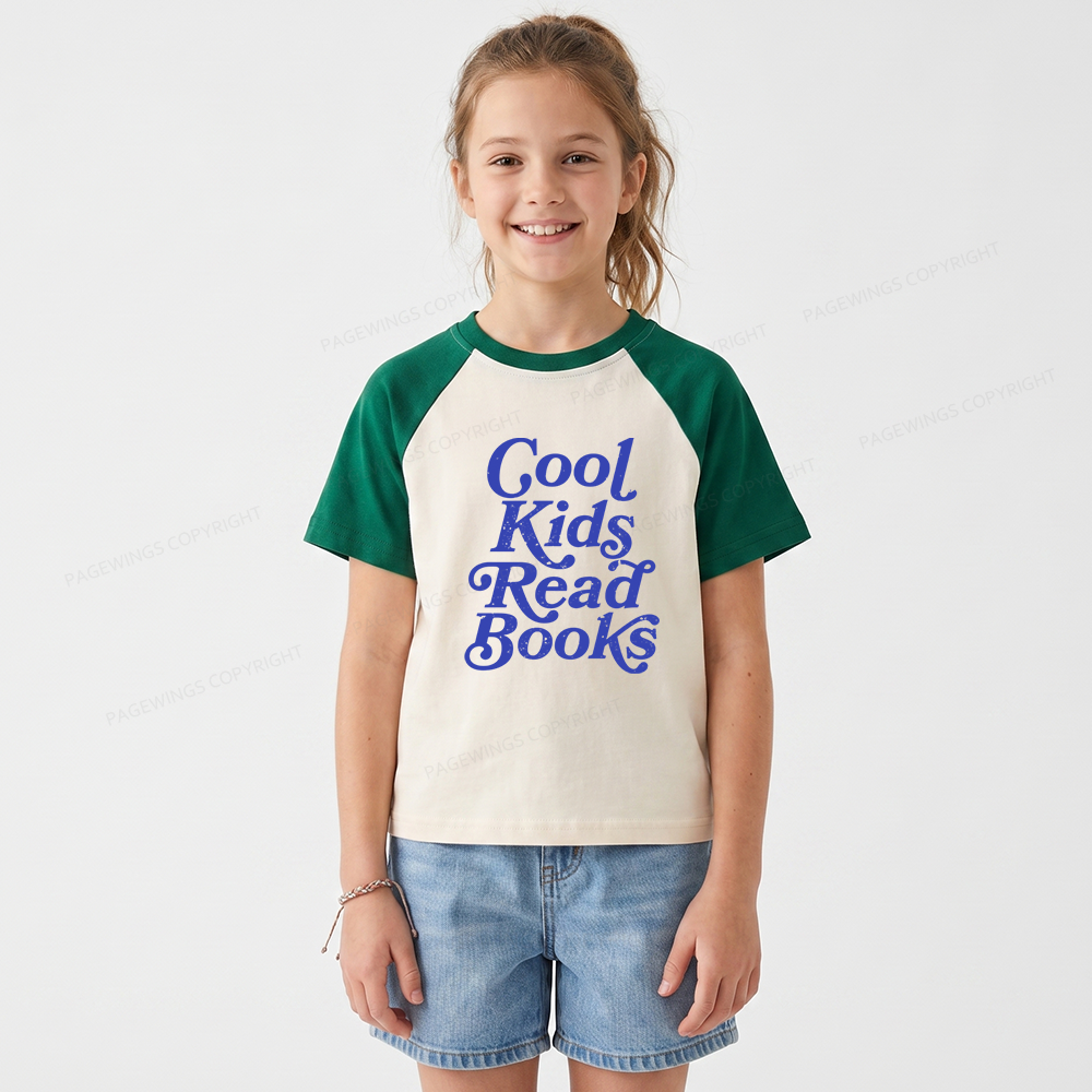 Pagewings Cool Kids Read Books Kids Raglan T-shirt 