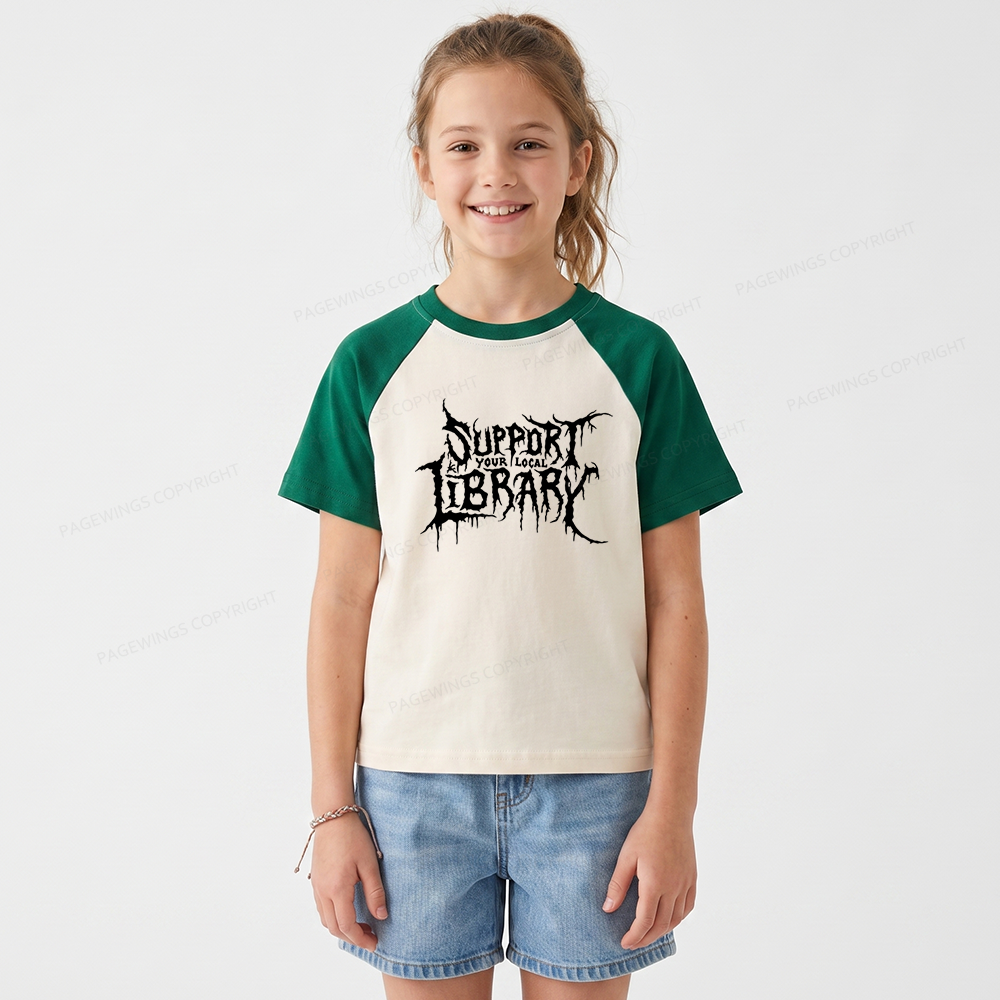 Pagewings Support Your Local Library Kids Raglan T-shirt 