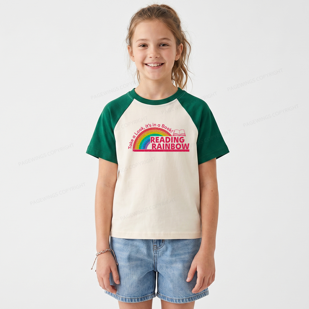 Pagewings Reading With Rainbow Kids Raglan T-shirt 