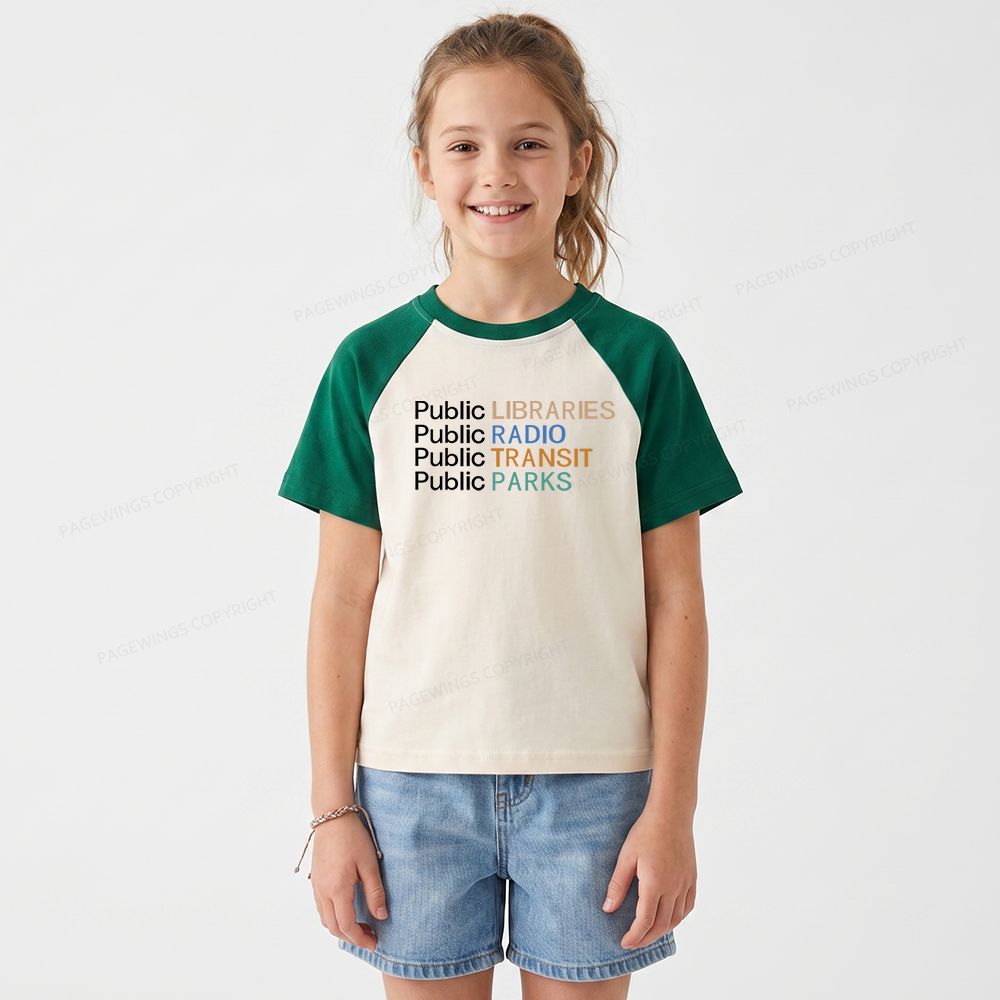 Pagewings Public Libraries Radio Transit Parks Kids Raglan T-shirt 